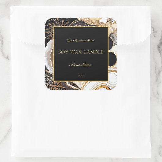 グラマラスな黒と金ゴールド抽象芸術大理石ゲート スクエアシール (バッグ)