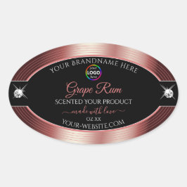 グラマラスな黒の光沢のあるワインレッドのロゴ製品ラベル 楕円形シール