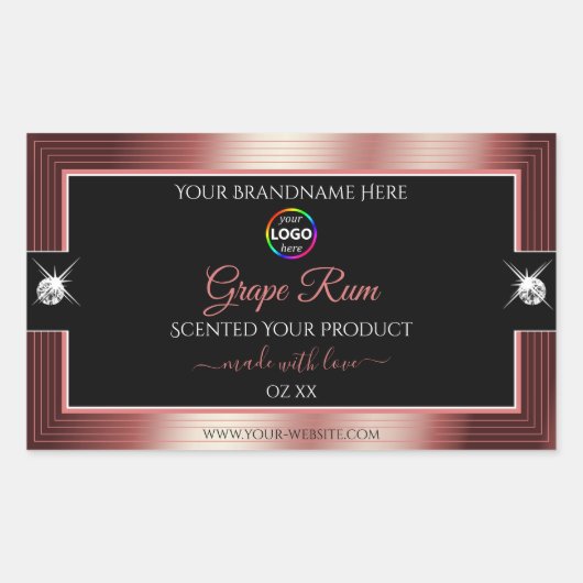 グラマラスな黒の光沢のあるワインレッドのロゴ製品ラベル 長方形シール (正面)
