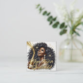 グラマラスな黒人女性がシャンパンをポッピング エンクロージャーカード (スタンド正面)