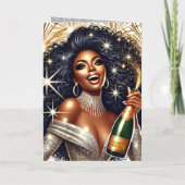 グラマラスな黒人女性がシャンパンNYE 箔グリーティングカード (裏面)