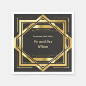 グラマラスアールデコ金ゴールドオンブラックヴィンテージディナー スタンダードカクテルナプキン (正面)