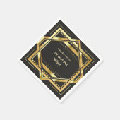 グラマラスアールデコ金ゴールドオンブラックヴィンテージディナー スタンダードカクテルナプキン (角)