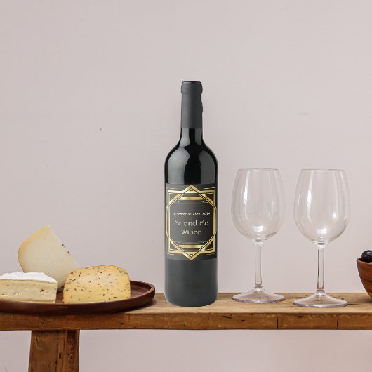 グラマラスアールデコ金ゴールドオンブラックヴィンテージ ワインラベル