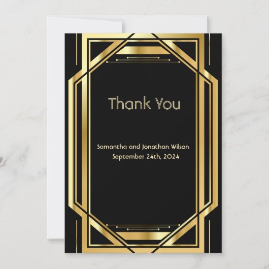 グラマラスアールデコ金ゴールドブラックヴィンテージありがとう 招待状 (正面)