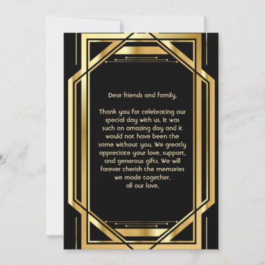 グラマラスアールデコ金ゴールドブラックヴィンテージありがとう 招待状 (裏面)
