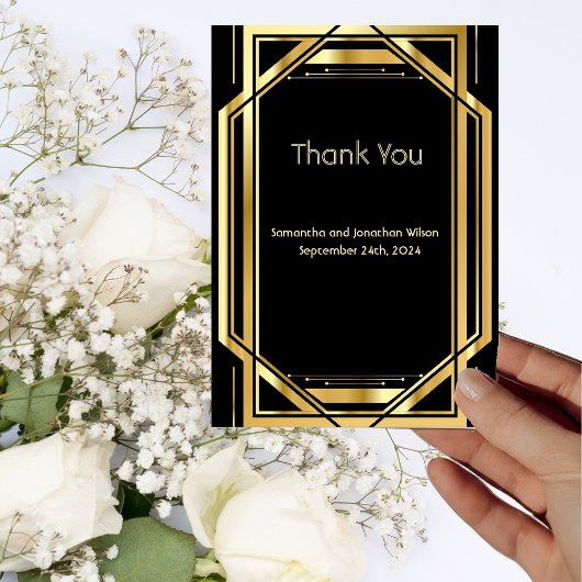 グラマラスアールデコ金ゴールドブラックヴィンテージありがとう 招待状