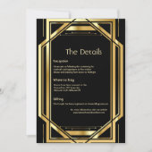 グラマラスアールデコ金ゴールドブラックヴィンテージ詳細カード 招待状 (正面)