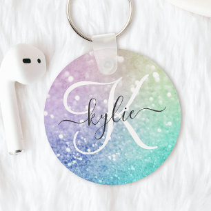 グラマラスグリッター自筆証書かわいらしパーソナライズされた キーホルダー