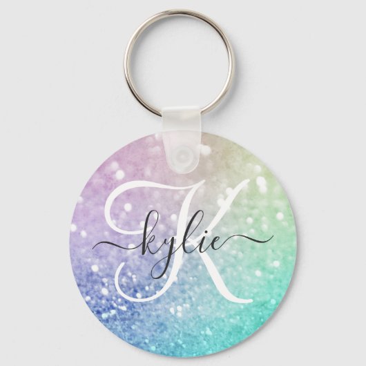 グラマラスグリッター自筆証書かわいらしパーソナライズされた キーホルダー (裏面)