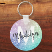 グラマラスグリッター自筆証書かわいらしパーソナライズされた キーホルダー (正面)