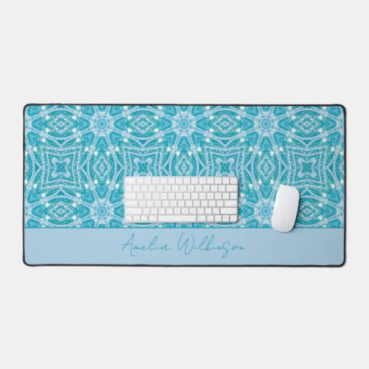 グラマラスターコイズアクアブルーシルバースパークル デスクマット (キーボード&マウス)