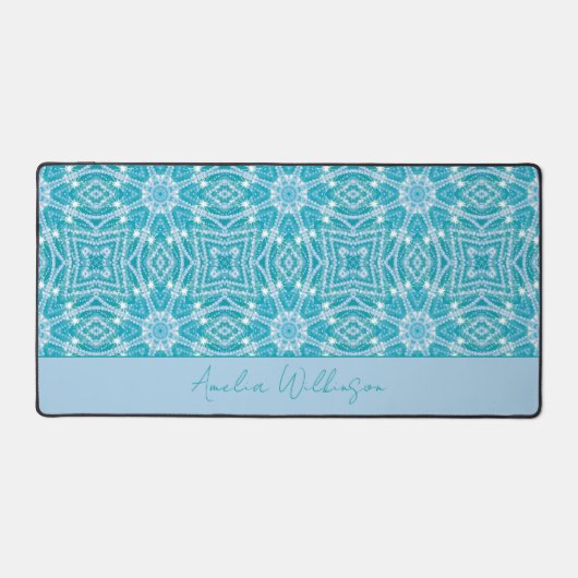 グラマラスターコイズアクアブルーシルバースパークル デスクマット (正面)