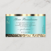 グラマラスティール（緑がかった色）と金ゴールドきらめくグリッターモノグラム 名刺 (裏面)