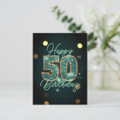 グラマラスティール(緑がかった色)と金ゴールドモザイク50誕生日 ポストカード (スタンド正面)