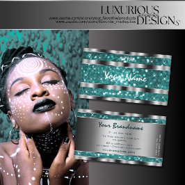 グラマラスティール（緑がかった色）グリッタースターズシルバーデコー頭が切れるル 名刺