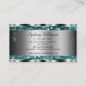 グラマラスティール（緑がかった色）グリッタースターズモノグラムシルバーデコール 名刺 (裏面)