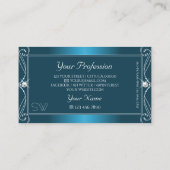 グラマラスティール（緑がかった色）ブルー華美スパークルジュエルズモノグラム 名刺 (裏面)