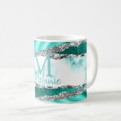 グラマラスティール(緑がかった色)マーブル&シルバーグリッター コーヒーマグカップ (正面右)