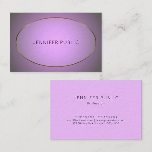 グラマラスデザインパープル金ゴールドエリートプレーンラグジュアリー 名刺 (正面/裏面)