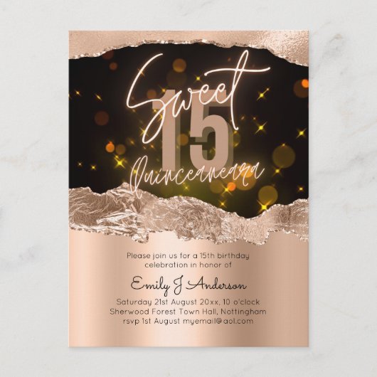 グラマラスバラゴールドフォイルグリッターキンセアニェラ15th ポストカード (正面)