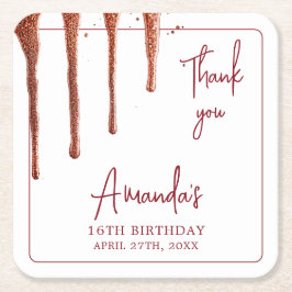 グラマラスバラ金ゴールドグリッタードリップスウィート16誕生日 スクエアペーパーコースター