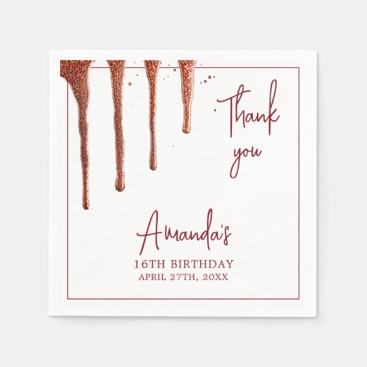 グラマラスバラ金ゴールドグリッタードリップスウィート16誕生日 スタンダードカクテルナプキン (正面)