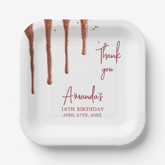 グラマラスバラ金ゴールドグリッタードリップスウィート16誕生日 ペーパープレート (正面)