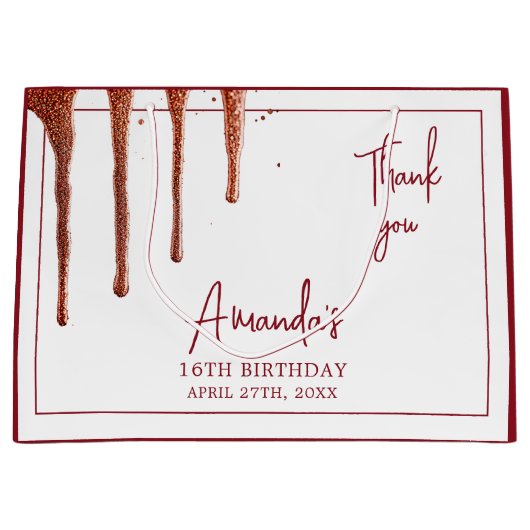 グラマラスバラ金ゴールドグリッタードリップスウィート16誕生日 ラージペーパーバッグ (正面)