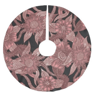 グラマラスバラ金ゴールドブラックグリッター花 ブラッシュドポリエステルツリースカート