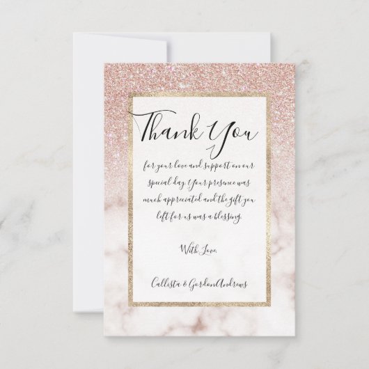 グラマラスバラ金ゴールドホワイトグリッター大理石グラデーション サンキューカード (正面)