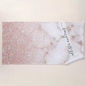 グラマラスバラ金ゴールドホワイトグリッター大理石グラデーション ビーチタオル (正面)