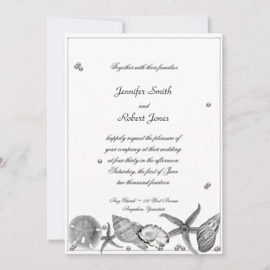 グラマラスビーチインシルバー結婚式招待状 招待状 (正面)