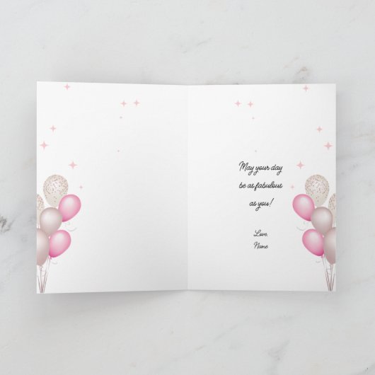 グラマラスファッショニスタシックピンクハッピーバースデー カード (内部)