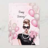 グラマラスファッショニスタシックピンクハッピーバースデー シーズンカード (正面/裏面)