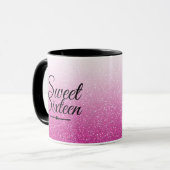 グラマラスフェイクホットピンクグリッターグラデーションスウィート16 マグカップ (正面左)