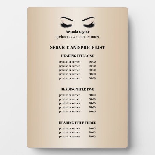 グラマラスフェイク金ゴールドまつ毛サロンサービスリスト フォトプラーク (正面)