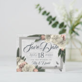 グラマラスフローラ牡丹デザイン日付を保存 ポストカード (スタンド正面)