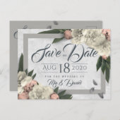 グラマラスフローラ牡丹デザイン日付を保存 ポストカード (正面/裏面)