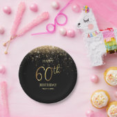 グラマラスブラック金ゴールドグリッター60th誕生日紙P ペーパープレート (パーティー)
