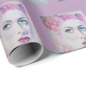 グラマラスレトロヴィンテージ水彩女性ポスター ラッピングペーパー (ロールコーナー)