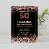 グラマラスレトロ50と素晴らしい誕生日バラ金ゴールド 箔招待状 (立ち正面)