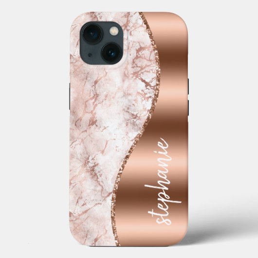 グラマラス大理石 ピンク ローズゴールド メタリック 名前 Case-Mate iPhoneケース (裏面)