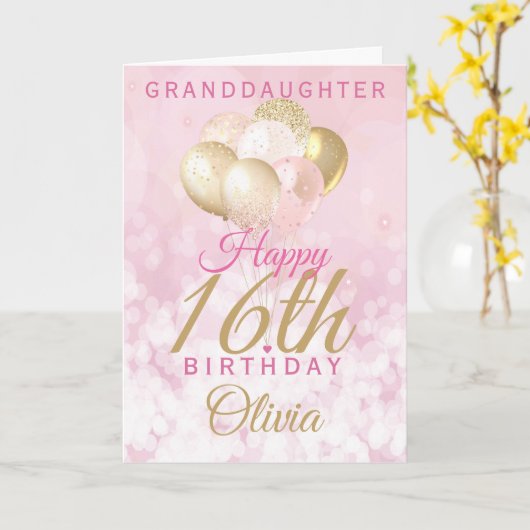 グラマラス孫娘16誕生日気球 カード (黄色い花)