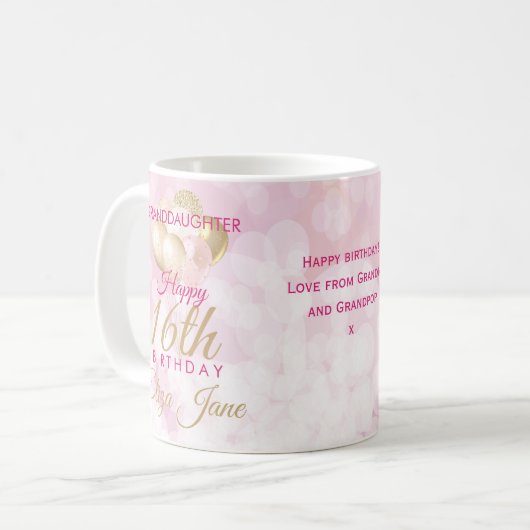 グラマラス孫娘16誕生日気球 コーヒーマグカップ (正面左)