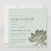グラマラス淡い色のブルーシルバーロータスフローラ婚約 招待状 (正面)