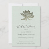 グラマラス淡い色のブルーシルバーロータスブライダルシャワー 招待状 (正面)