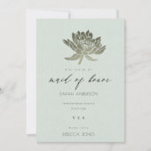 グラマラス淡い色のブルーシルバーロータスメイド・オブ・オーナー(花嫁付き添い人) 招待状 (正面)