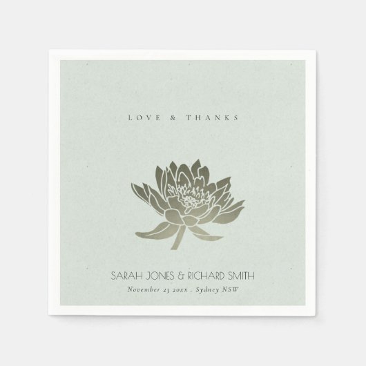 グラマラス淡い色のブルー銀蓮フローラモノグラム スタンダードカクテルナプキン (正面)