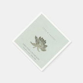 グラマラス淡い色のブルー銀蓮フローラモノグラム スタンダードカクテルナプキン (角)